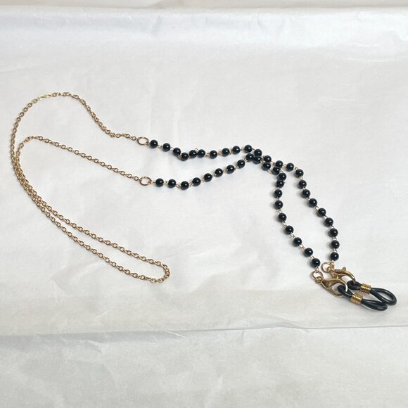 Eyeglass Holder Chain Black Beaded & Gold - Picture 6 of 12